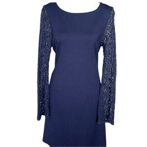 Philosophy Republic Navy Crochet Long Sleeve Midi Sheath Dress Heavy Knit Size M